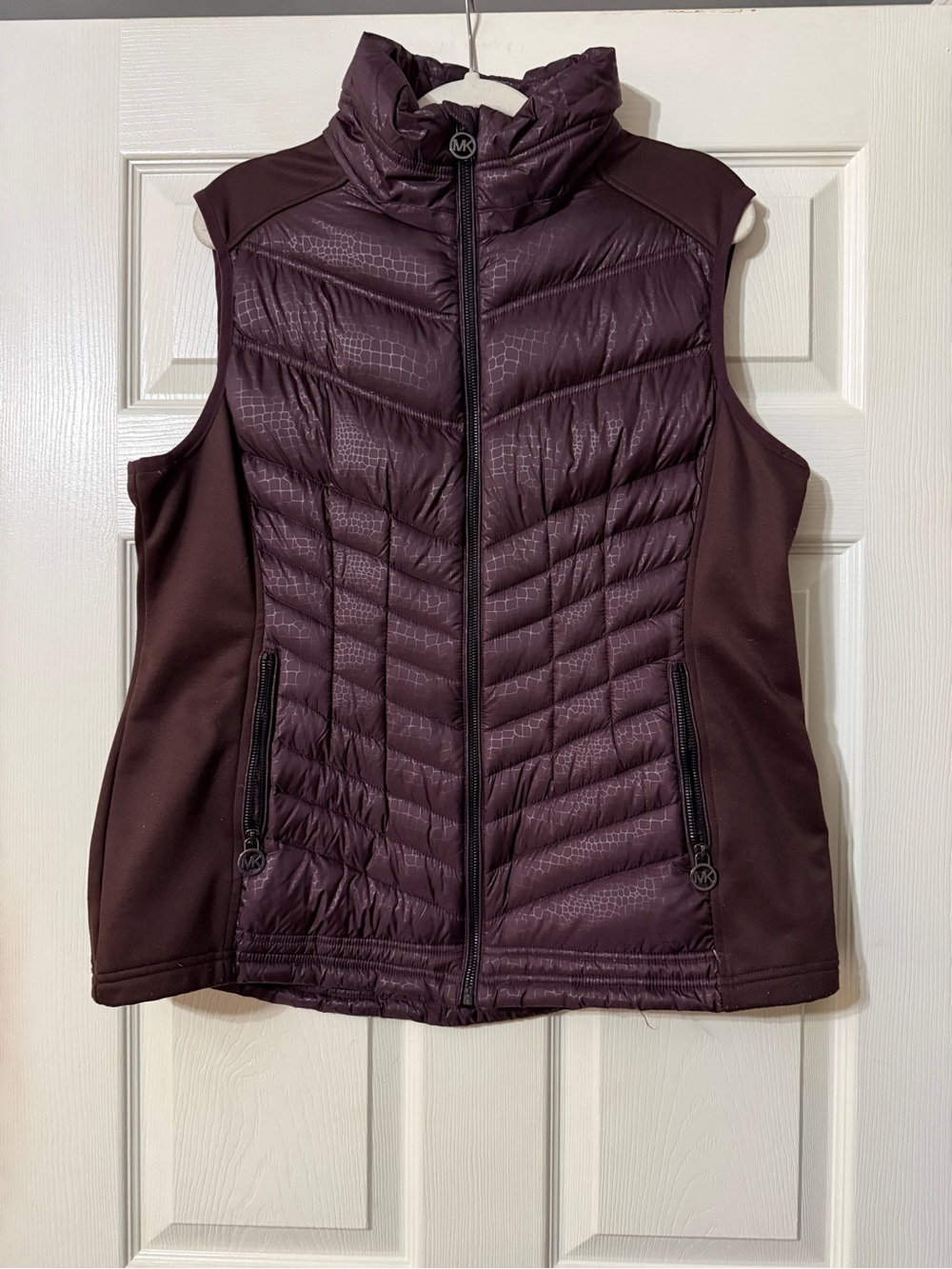 Michael Kors Quilted Plum Hybrid Vest with High Collar No Hood